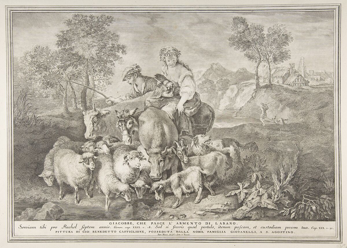 Jacob tending Laban's flock (Giacobbe, che pasce l'armento di Labano), Pietro Monaco (Italian, Belluno 1707–1772 Venice), Etching 