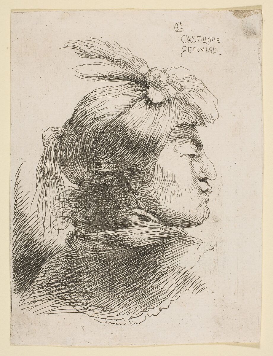 Man wearing a small turban, facing right, from "Small Heads in Oriental Headdress", Giovanni Benedetto Castiglione (Il Grechetto) (Italian, Genoa 1609–1664 Mantua), Etching 