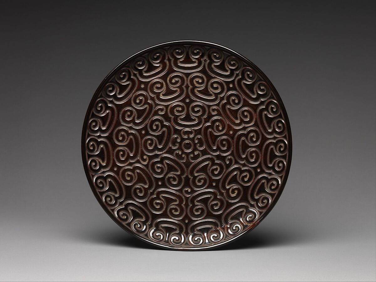 Dish with Pommel Scroll Design, Carved black and red lacquer, China 