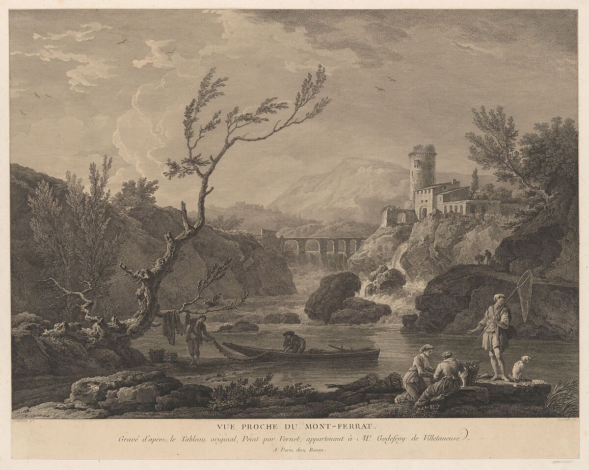 Vue Proche du Mont-Ferrat, Jean Jacques Le Veau (French, Rouen 1729–1786 Paris), Etching; second state of three 