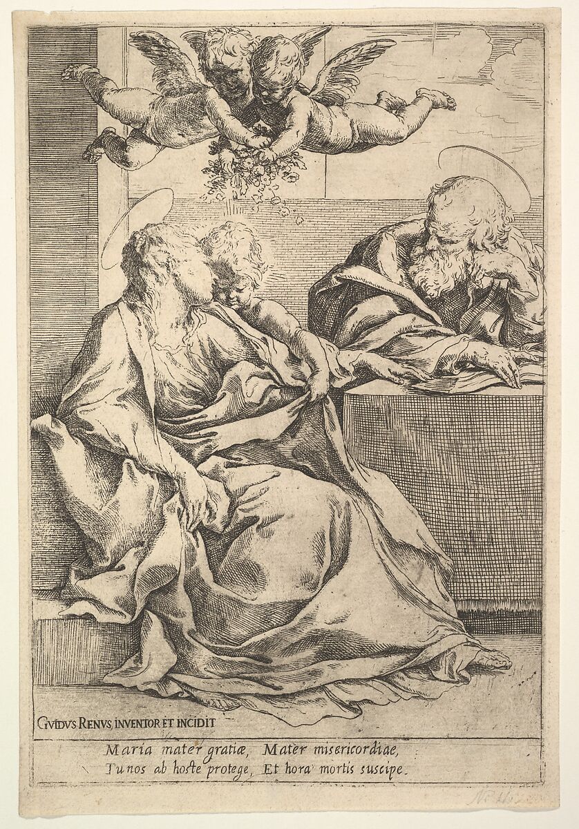 The Holy Family with Two Angels, Guido Reni (Italian, Bologna 1575–1642 Bologna), Etching 