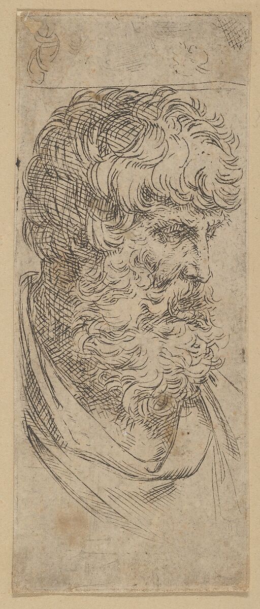 Bust of a bearded man, Guido Reni (Italian, Bologna 1575–1642 Bologna), Etching 