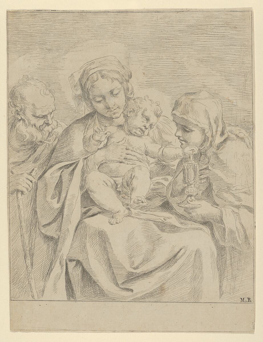 The Holy Family with Saint Clare, counterproof, Guido Reni (Italian, Bologna 1575–1642 Bologna), Etching; counterproof 