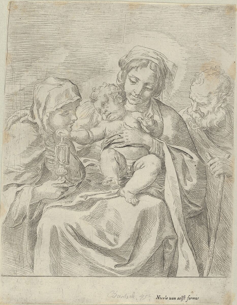 The Holy Family with Saint Clare, Guido Reni (Italian, Bologna 1575–1642 Bologna), Etching 