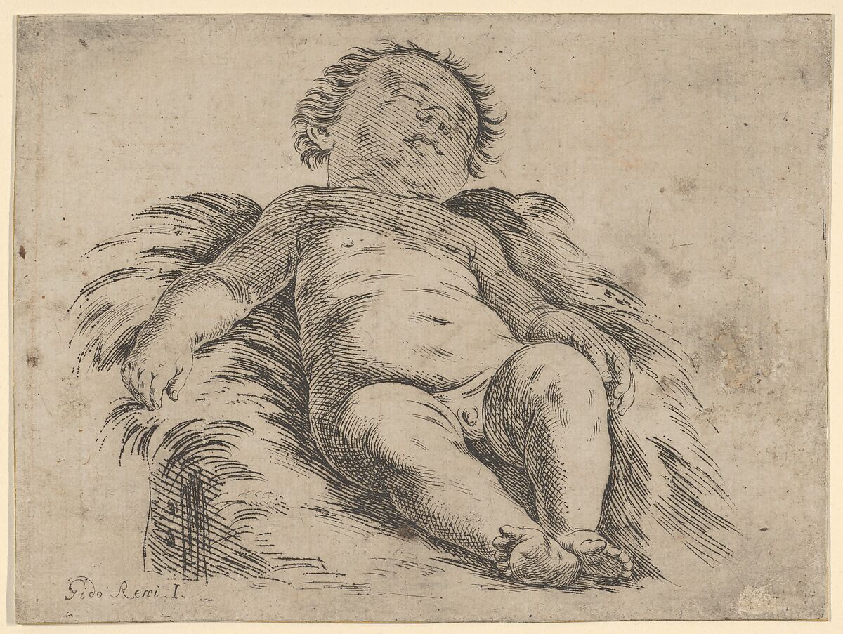 Sleeping child, partly in shadow, Anonymous, 17th century, Etching 