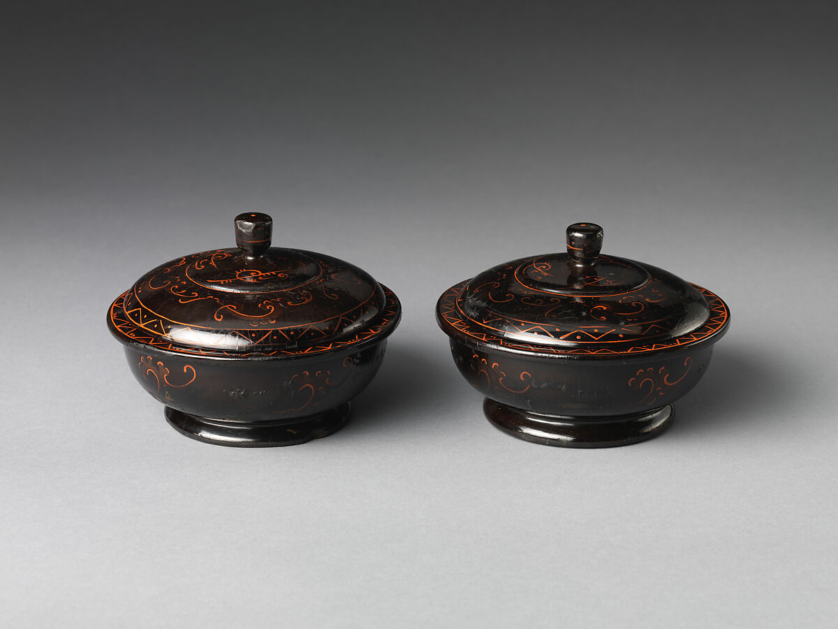 Two Bowls, Black lacquer painted with red lacquer, China 