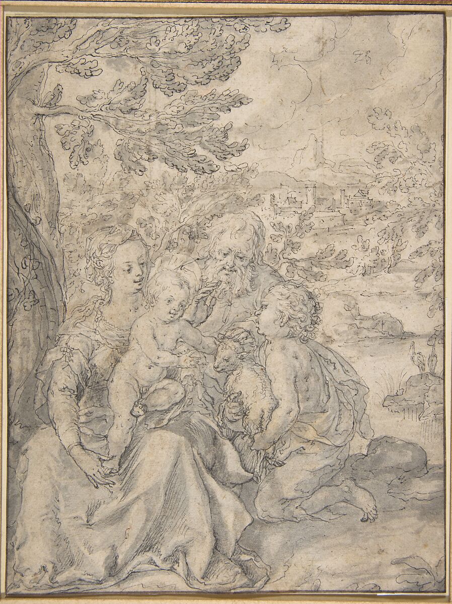Holy Family with the Infant Saint John the Baptist, Hans Krumpper (German, Weilheim ca. 1570–1643 Munich), Pen and brown ink 
