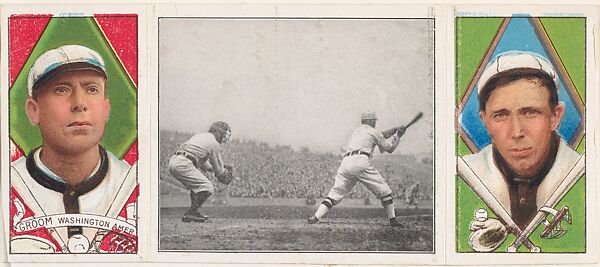 "Hartsel Strikes Out," with Robert Groom and Dolly Grey, from the series Hassan Triple Folders (T202), Hassan Cigarettes (American), Commercial lithographs with half-tone photograph