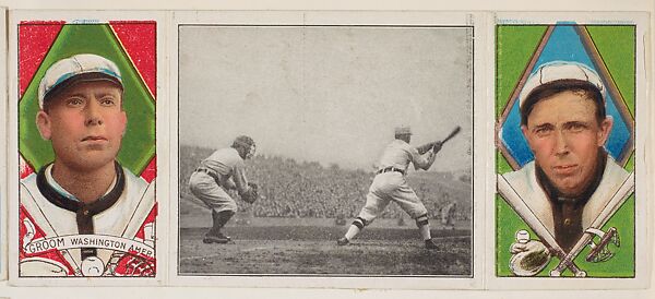 "Hartsel Strikes Out," with Robert Groom and Dolly Grey, from the series Hassan Triple Folders (T202), Hassan Cigarettes (American), Commercial lithographs with half-tone photograph 