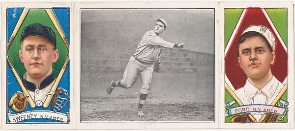 "Ford Putting Over a Spitter," with Edward Sweeney and Russell Ford, from the series Hassan Triple Folders (T202), Hassan Cigarettes (American), Commercial lithographs with half-tone photograph