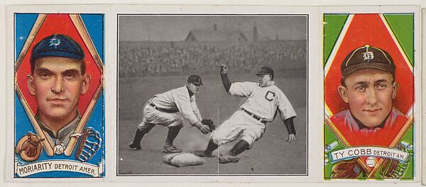 "Good Play at Third," with George Moriarty and Ty Cobb, from the series Hassan Triple Folders (T202), Hassan Cigarettes (American), Commercial lithographs with half-tone photograph 