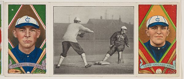 "Held at Third," with Lee Tannehill and Harry D. Lord, from the series Hassan Triple Folders (T202), Hassan Cigarettes (American), Commercial lithographs with half-tone photograph 