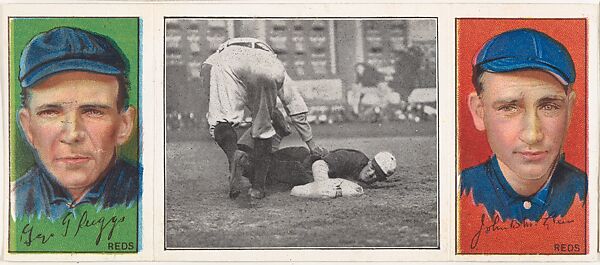 "Hal Chase Too Late," with George Suggs and John R. McLean, from the series Hassan Triple Folders (T202), Hassan Cigarettes (American), Commercial lithographs with half-tone photograph