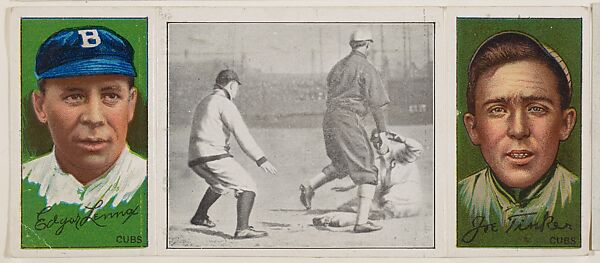"Harry Lord at Third," with Edgar Lennox and Joseph B. Tinker, from the series Hassan Triple Folders (T202), Hassan Cigarettes (American), Commercial lithographs with half-tone photograph 