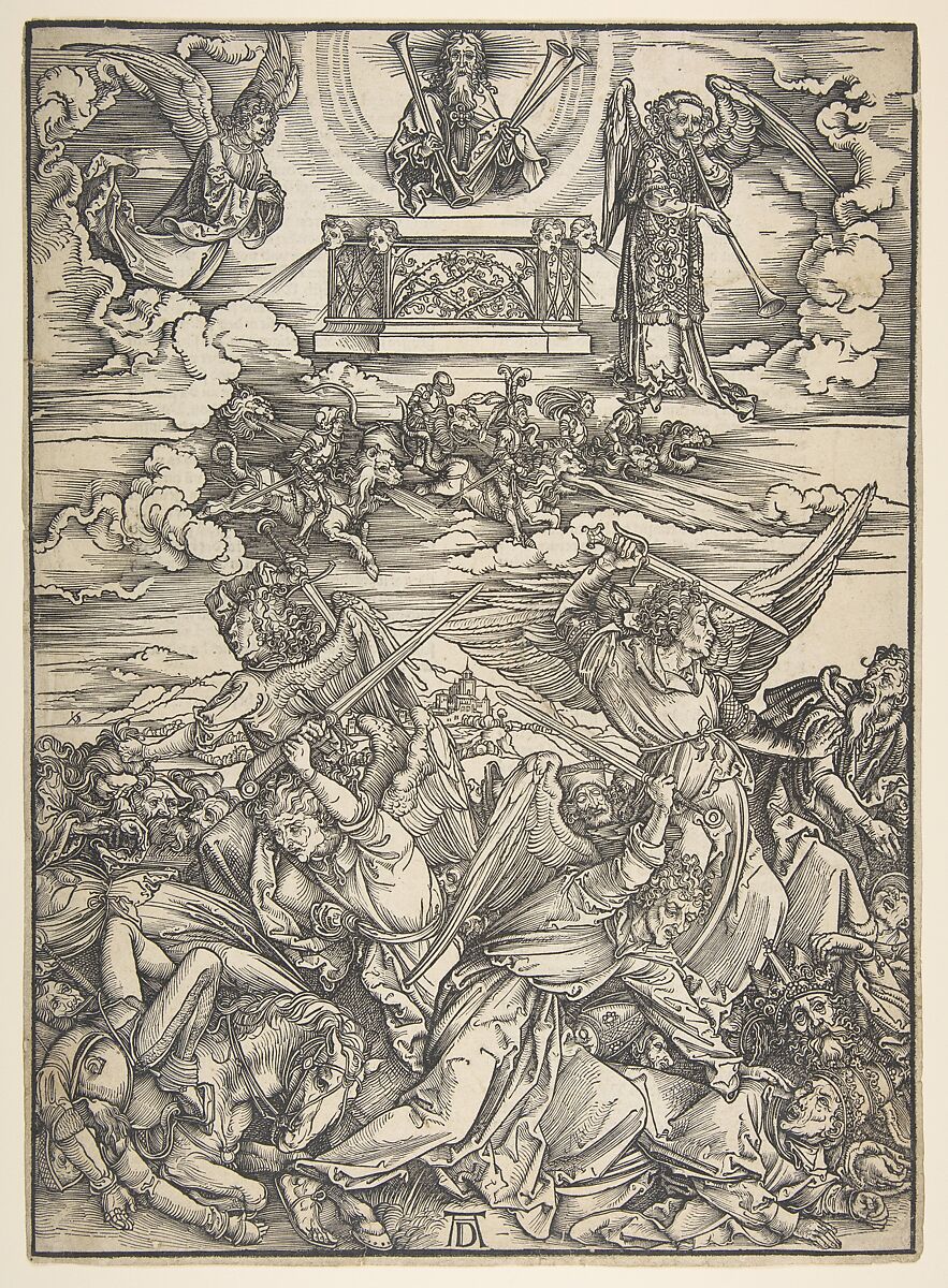 Four Avenging Angels, from the Apocalypse series, Albrecht Dürer (German, Nuremberg 1471–1528 Nuremberg), Woodcut 