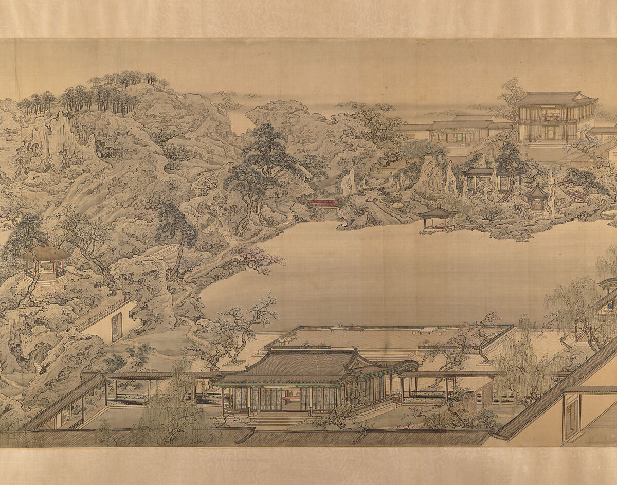 View of a Garden Villa, After Yuan Jiang (active ca.1680–ca.1730), Handscroll; ink and color on silk, China 