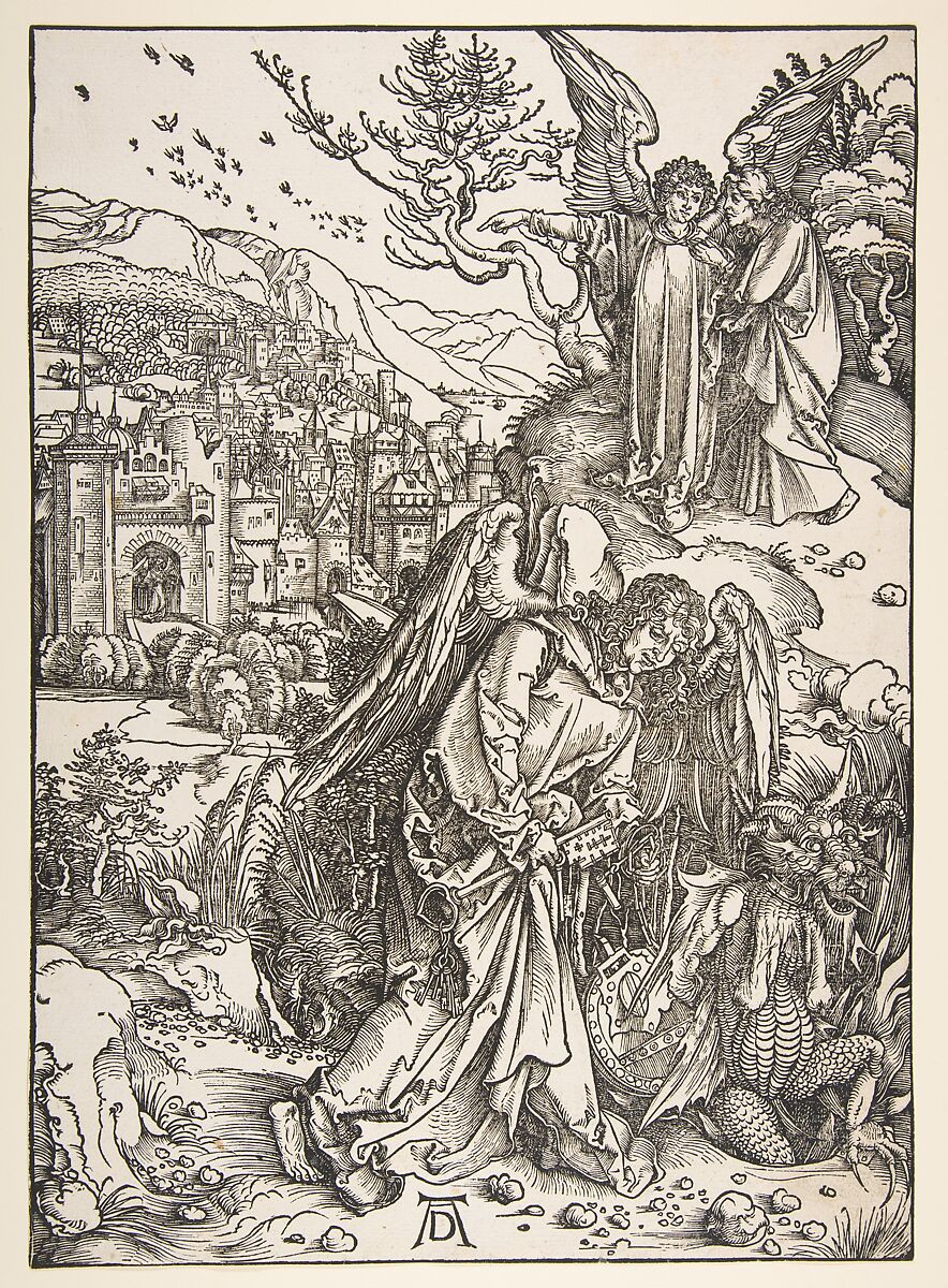 Angel with the Key to the Bottomless Pit, from the Apocalypse series, Albrecht Dürer (German, Nuremberg 1471–1528 Nuremberg), Woodcut 