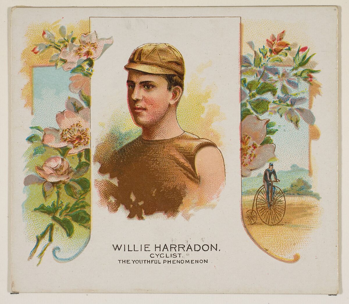 Willie Harradon, Cyclist, The Youthful Phenomenon, from World's Champions, Second Series (N43) for Allen & Ginter Cigarettes, Allen &amp; Ginter (American, Richmond, Virginia), Commercial lithograph 