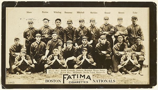 Boston Braves, National League, from the "Baseball Team" series (T200), issued by Liggett & Myers Tobacco Company to promote Fatima Turkish Blend Cigarettes, Photographic copyright, The Pictorial News Co., Photograph 