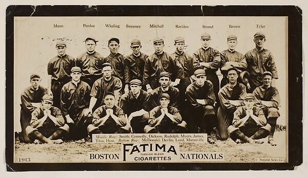 Boston Braves, National League, from the "Baseball Team" series (T200), issued by Liggett & Myers Tobacco Company to promote Fatima Turkish Blend Cigarettes, Photographic copyright, The Pictorial News Co., Photograph