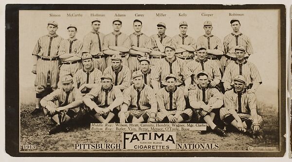 Pittsburgh Pirates, National League, from the "Baseball Team" series (T200), issued by Liggett & Myers Tobacco Company to promote Fatima Turkish Blend Cigarettes, Photographic copyright, The Pictorial News Co., Photograph