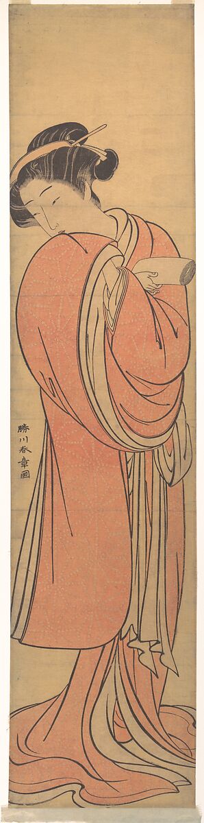 Woman in Red, Katsukawa Shunshō　勝川春章 (Japanese, 1726–1792), Woodblock print (nishiki-e); ink and color on paper, Japan 