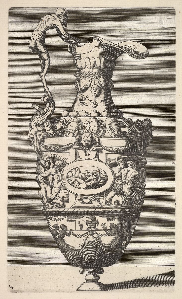 Vase with a River God in an Oval Medallion, Originally by René Boyvin (French, Angers ca. 1525–1598 or 1625/6 Angers), Engraving 