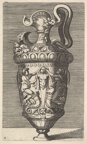 Vase with Two Winged Figures Draping a Term
