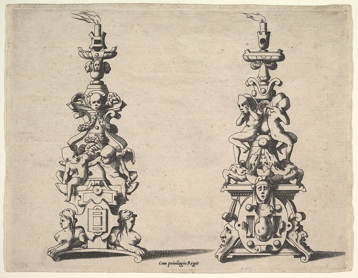 Two candlestick designs, René Boyvin (French, Angers ca. 1525–1598 or 1625/6 Angers), Engraving 