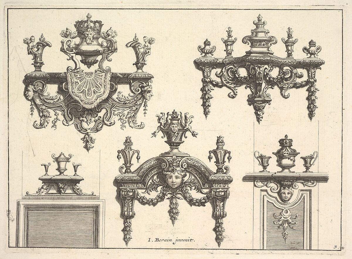 Designs for Brackets with Silverwork, Jean Berain (French, Saint-Mihiel 1640–1711 Paris), Etching and Engraving 