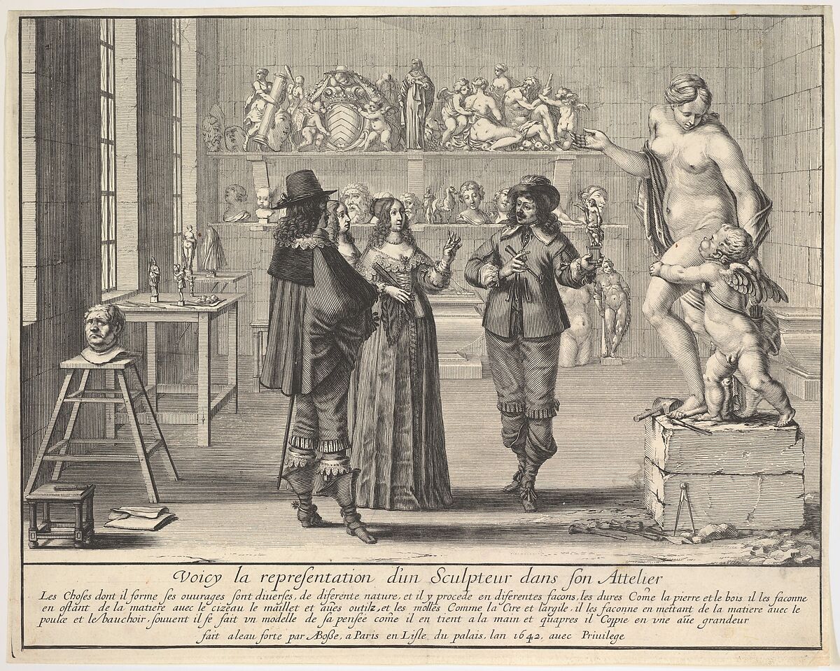 A Sculptor Presenting his Statue of Venus and Cupid, Abraham Bosse (French, Tours 1602/04–1676 Paris), Etching 
