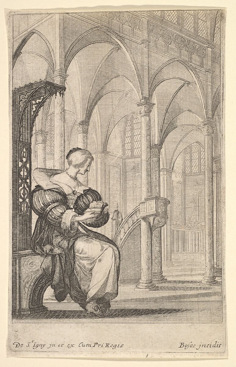 A Seated Lady, from "French Nobility at Church", Abraham Bosse (French, Tours 1602/04–1676 Paris), Etching 