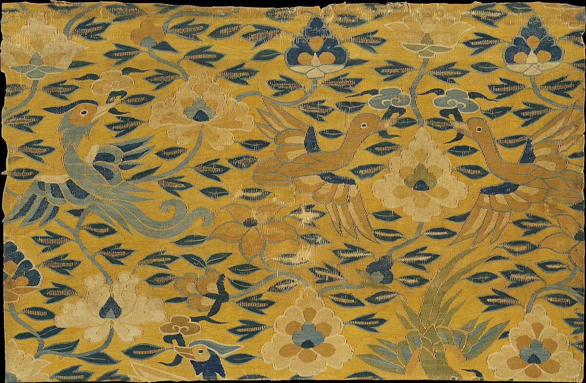Scroll Cover with Birds and Flowers, Silk and metallic thread tapestry (kesi), China 