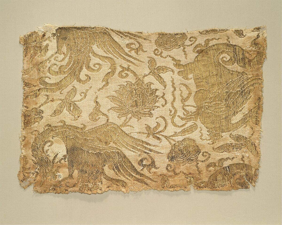 Textile with Phoenix, Winged Animal and Flowers, Silk and metallic thread lampas, Central Asia 