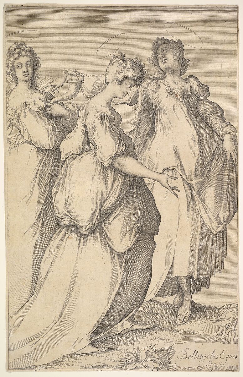 Three Haloed Female Figures, Matthäus Merian the Elder (Swiss, Basel 1593–1650 Schwalbach), Etching and engraving 