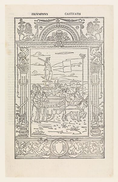 The Triumph of Chastity, page from "The Triumphs of Petrarch", Anonymous, Italian, Woodcut 