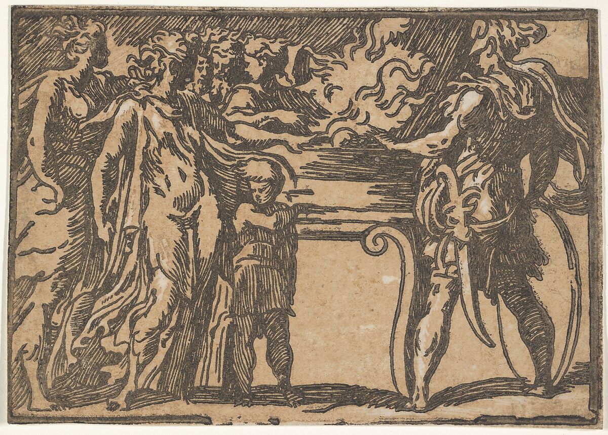 The Sacrifice, or Mucius Scaevola, After Parmigianino (Girolamo Francesco Maria Mazzola) (Italian, Parma 1503–1540 Casalmaggiore), Chiaroscuro woodcut 