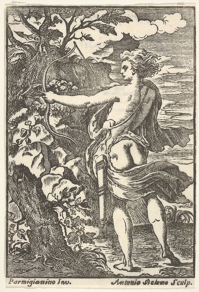 Callisto hunting with drawn bow, after Parmigianino), Antonio Belemo (Italian (active Venice), active first half 18th century), Engraving 