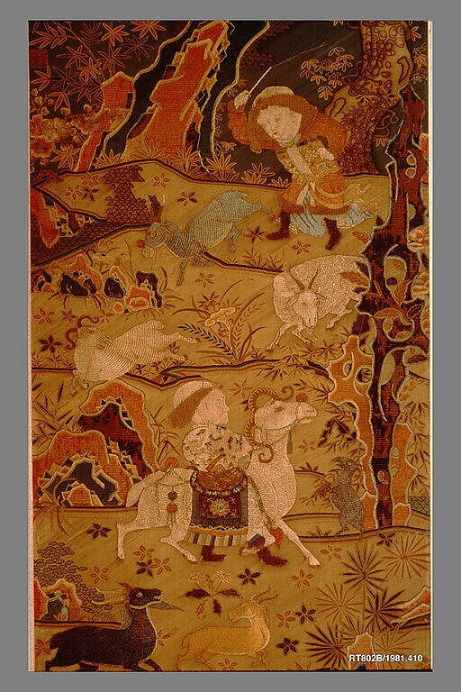 Welcoming spring, Unidentified artist Chinese, 14th–15th century, Silk embroidery on simple gauze silk, China