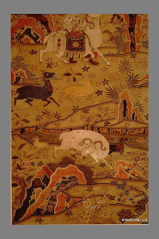 Welcoming spring, Unidentified artist Chinese, 14th–15th century, Silk embroidery on simple gauze silk, China