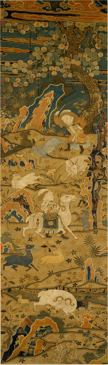 Welcoming spring, Unidentified artist Chinese, 14th–15th century, Silk embroidery on silk gauze, China 