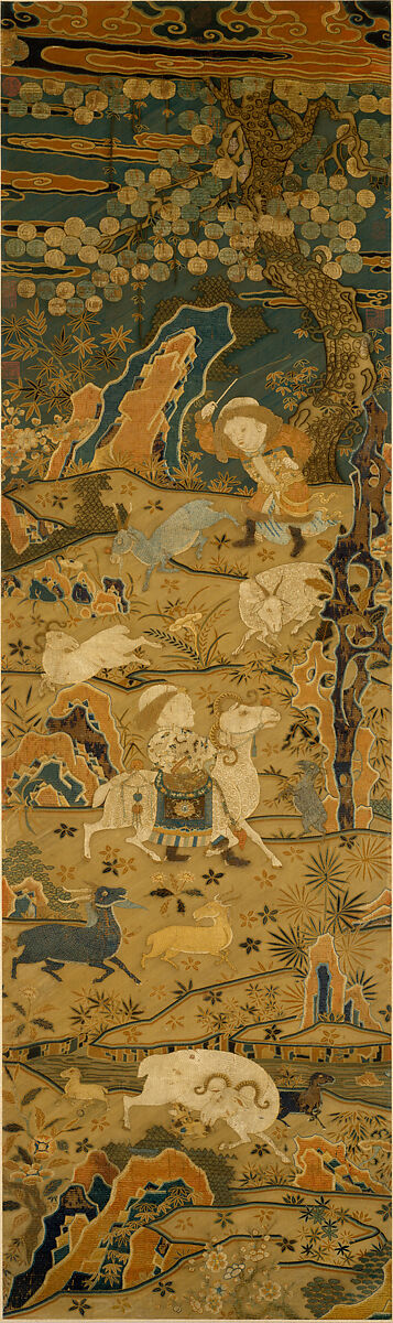 Welcoming spring, Unidentified artist Chinese, 14th–15th century, Silk embroidery on silk gauze, China