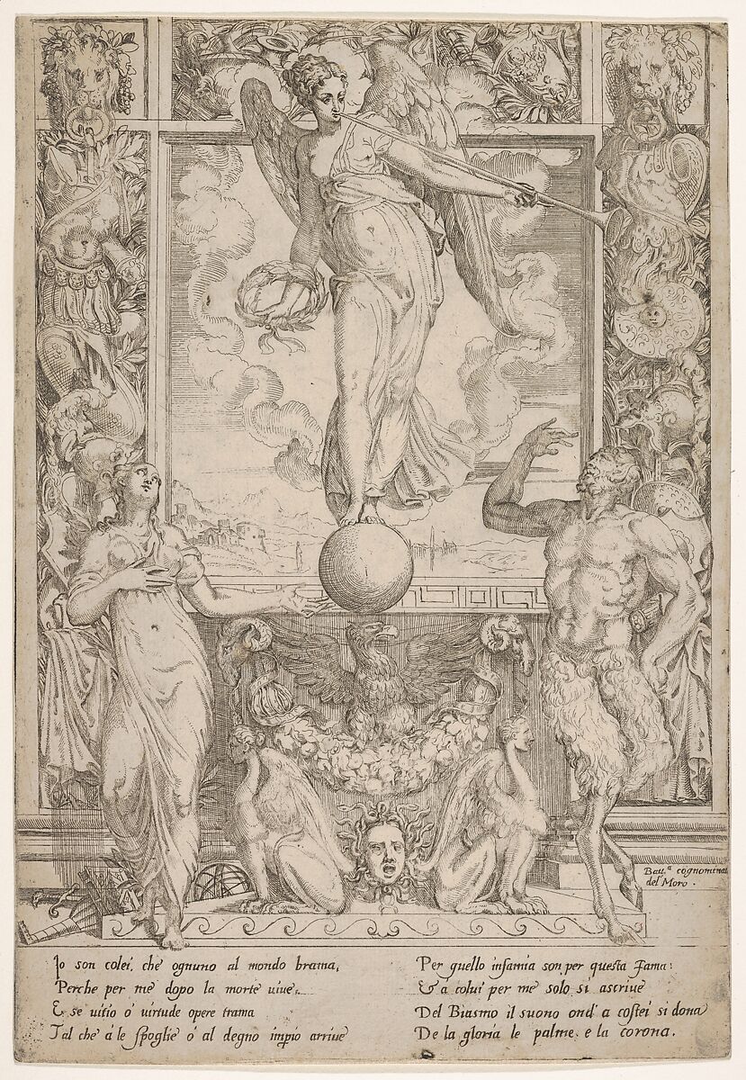 Fame, Battista Angolo del Moro (Italian, Verona ca. 1515–ca. 1573 Murano), Engraving 
