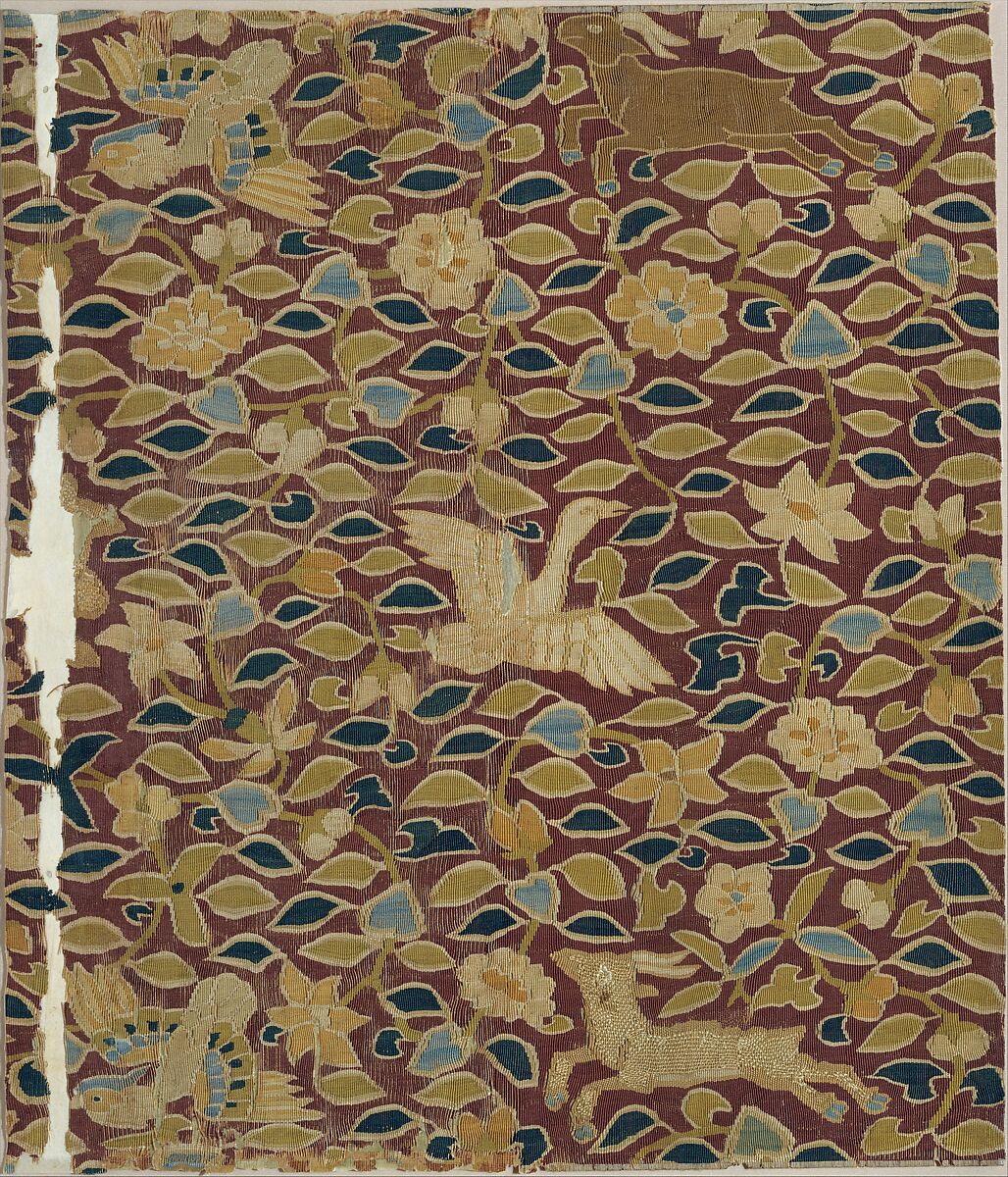 Scroll Cover with Animals, Birds, and Flowers, Silk tapestry (kesi), China 