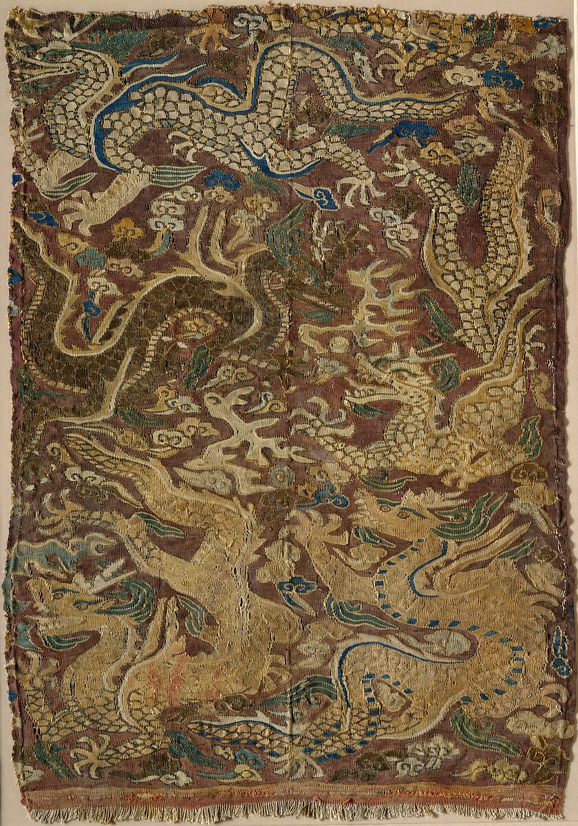 Dragons Chasing Flaming Pearls
, Silk, metallic thread, Central Asia