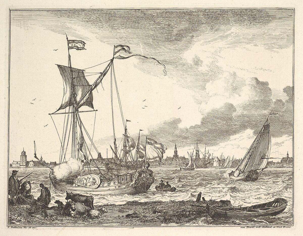 Harbor Scene, Ludolf Backhuysen (Dutch, Emden 1630–1708 Amsterdam), Etching 