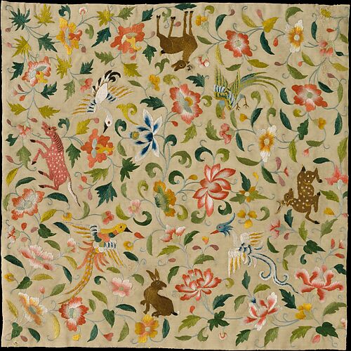 Textile with Animals, Birds, and Flowers