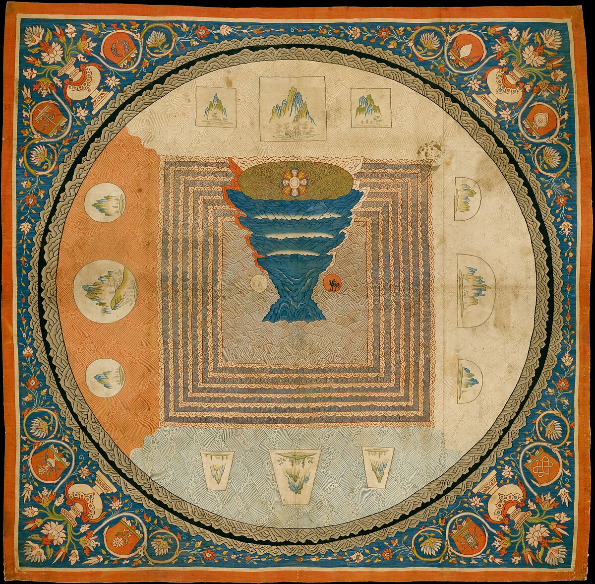 Cosmological Mandala with Mount Meru, Silk tapestry (kesi), China