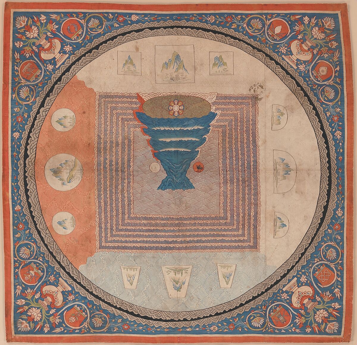 Cosmological Mandala with Mount Meru, Silk tapestry (kesi), China 