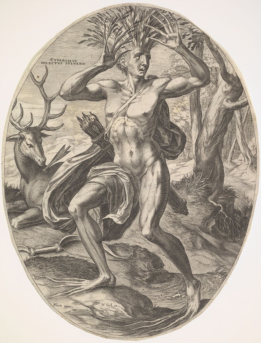 Cyparissus from set The Rural Gods, Cornelis Cort (Netherlandish, Hoorn ca. 1533–1578 Rome), Engraving 